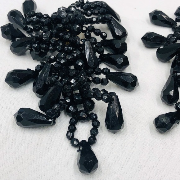 Black Beaded Clip On Dangle Earrings - Picture 9 of 16